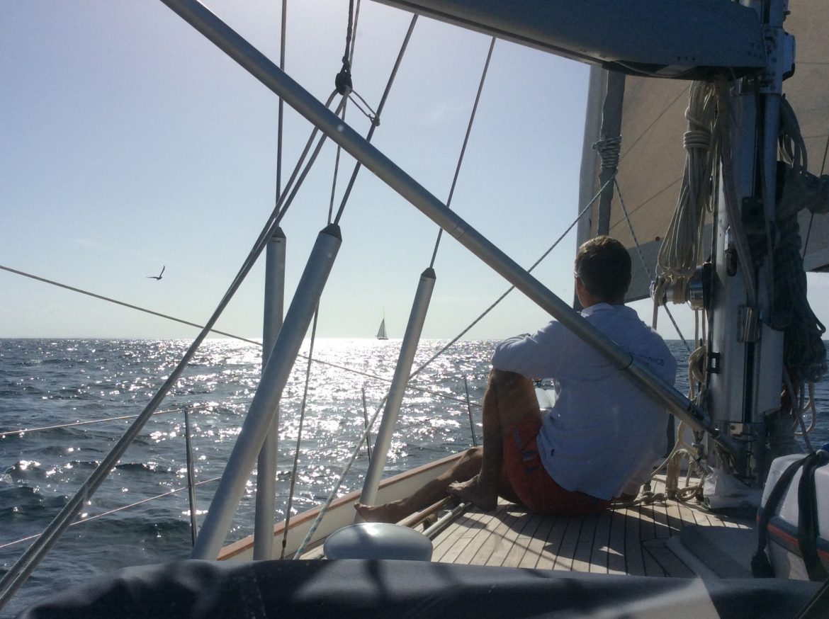 Transatlantic leg1: Glen admiring classic yacht sailing by