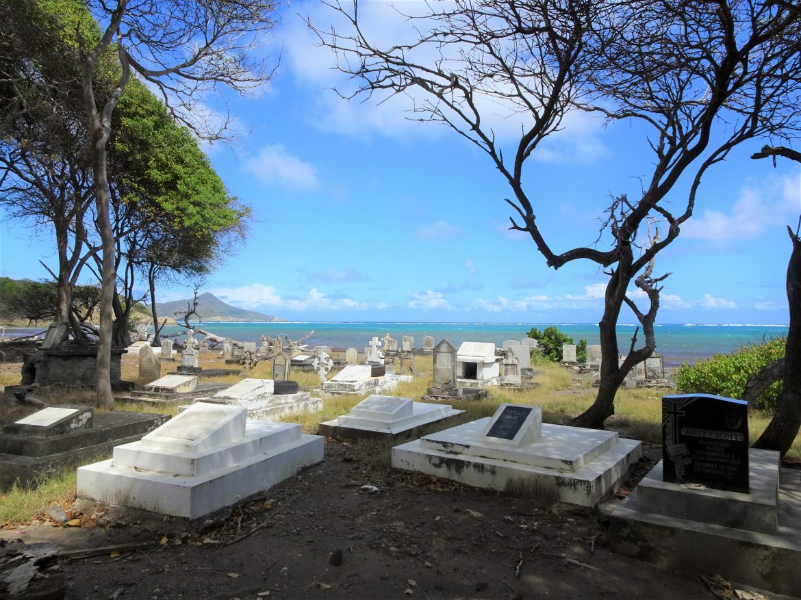 Graveyards along seashore on windward side of Carriacou