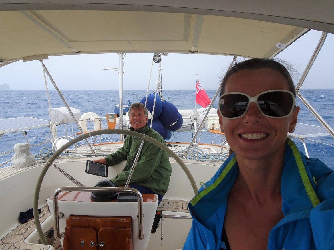 Sailing back to Tyrell bay from Saline Island. Happy to have a new flag pole.