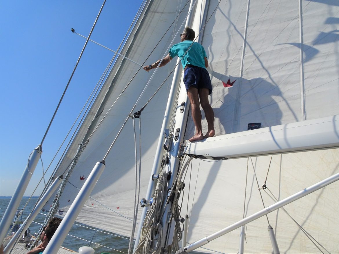 Glen recording our beautiful upwind sailing on the Chesapeake River