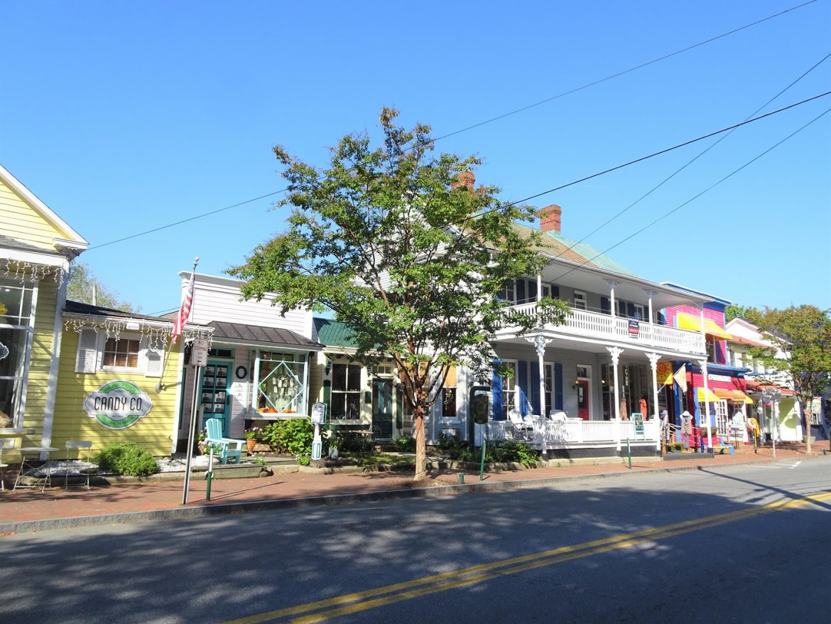 Colorful shops on St. Michaels main street