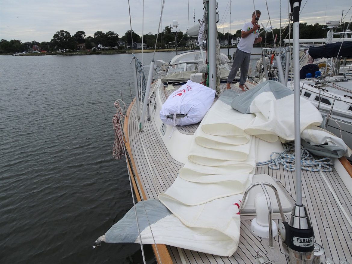 Cutter flaked, genoa in the sail bag. Edgewater MD.