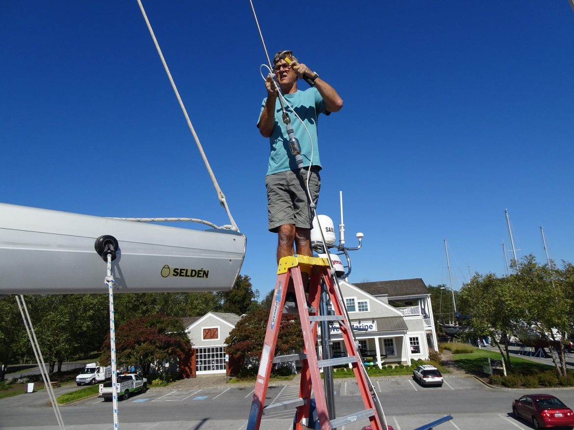 Glen connects the new SSB antenna cable Glen connects the new SSB antenna cable