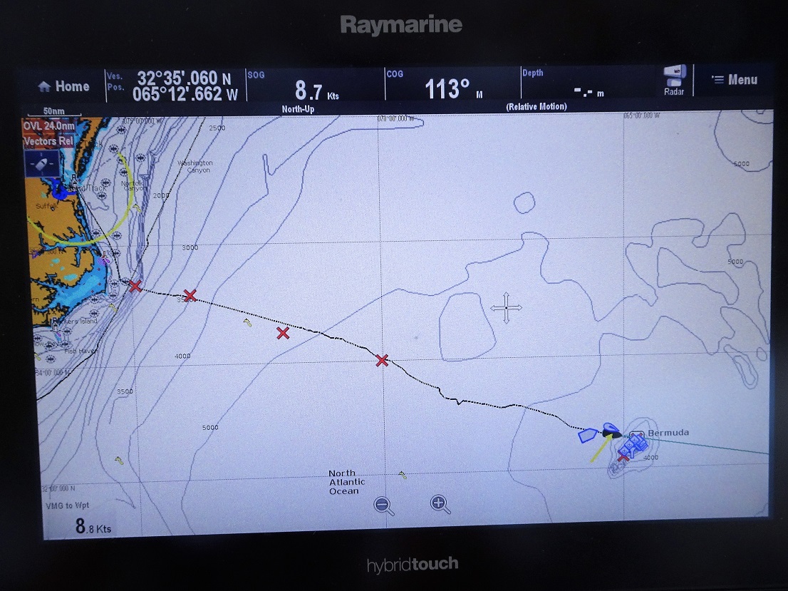 Sailing USA to Bermuda - track after 96 hours