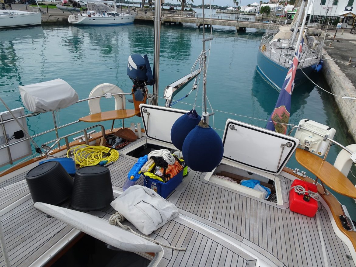 Drying off the aft lockers and their content, after several waves flushed the aft deck yesterday