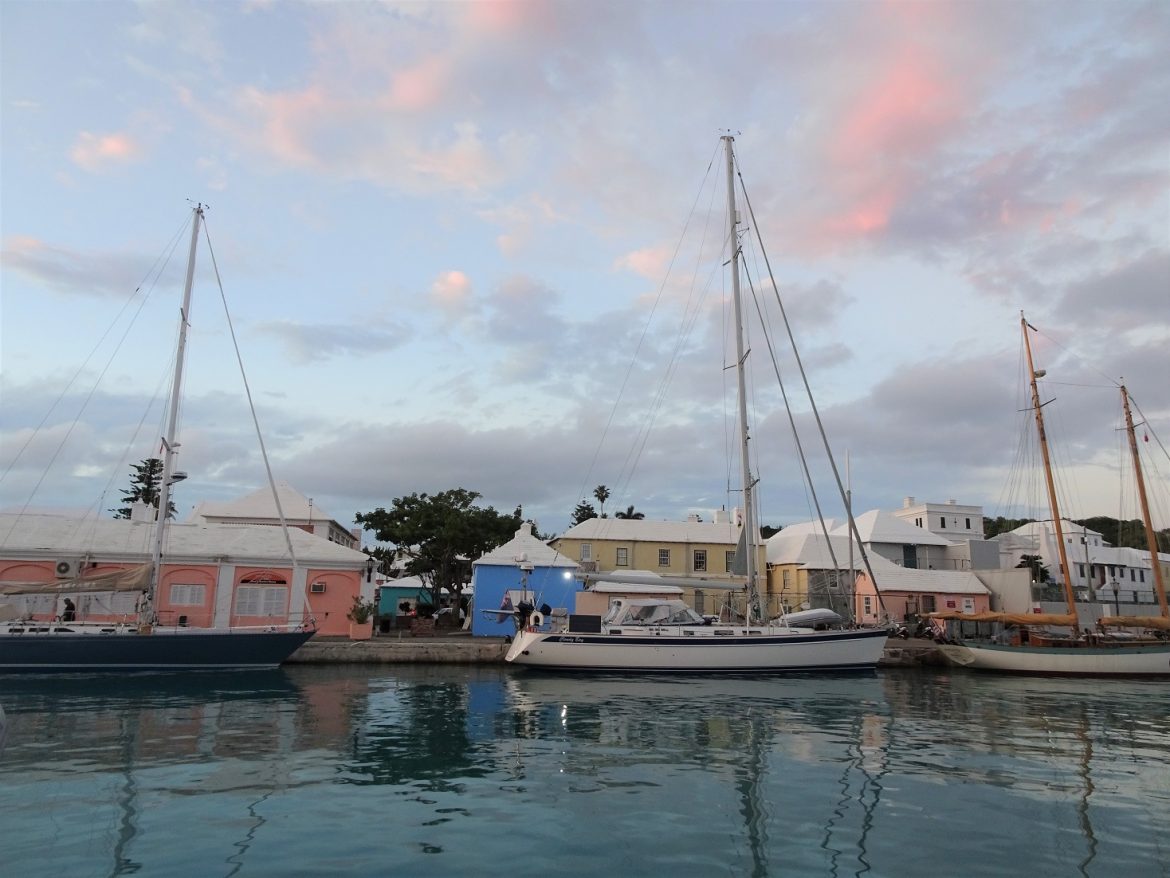 Cloudy Bay docked on the quaint town quay in St. George, Bermuda