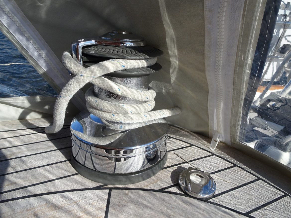 Work in progress for the mainsail sheet slot through the cockpit tent