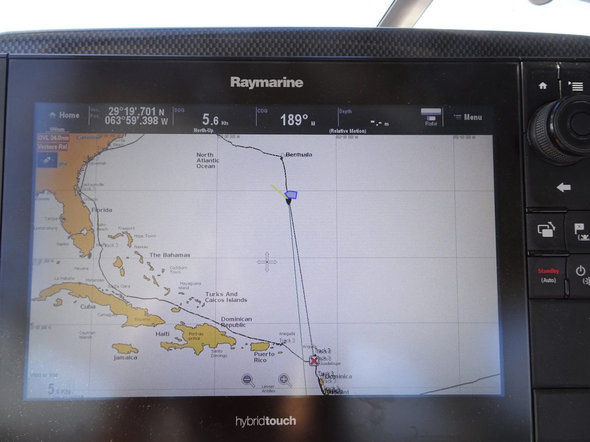 Passage Bermuda to Antigua: track after 24h Passage Bermuda to Antigua: track after 24h