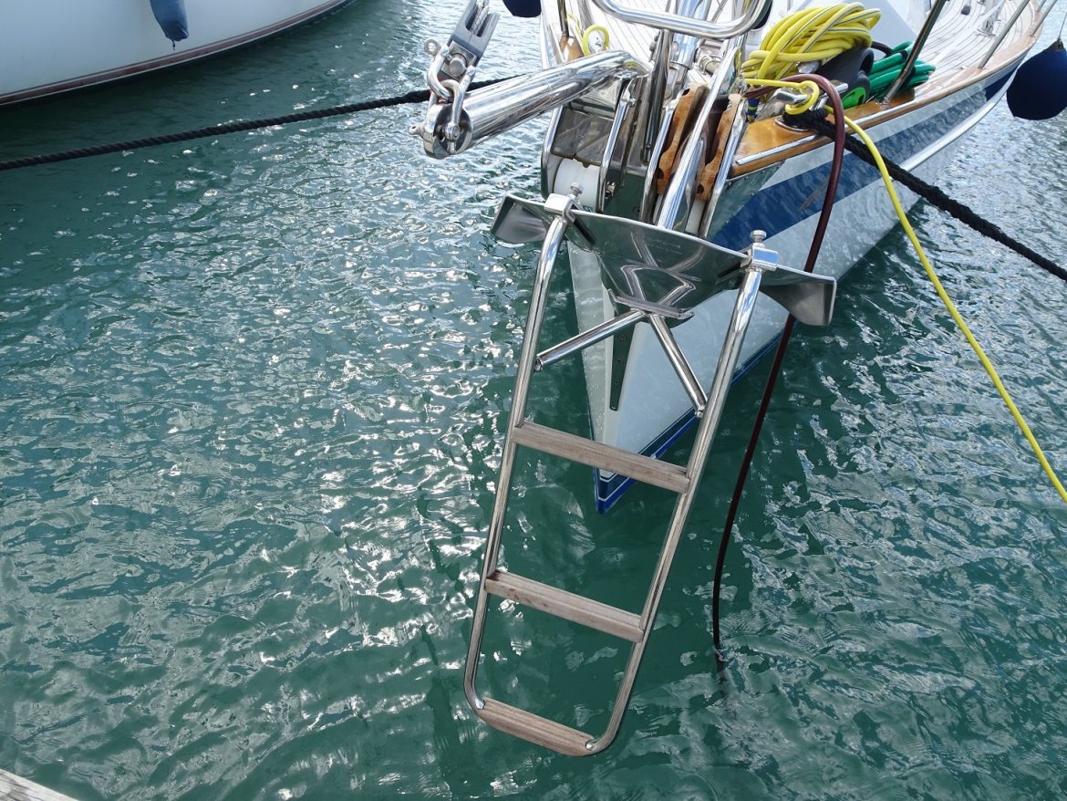 The bow step ladder, with the newly made spacers to secure the Ultra anchor