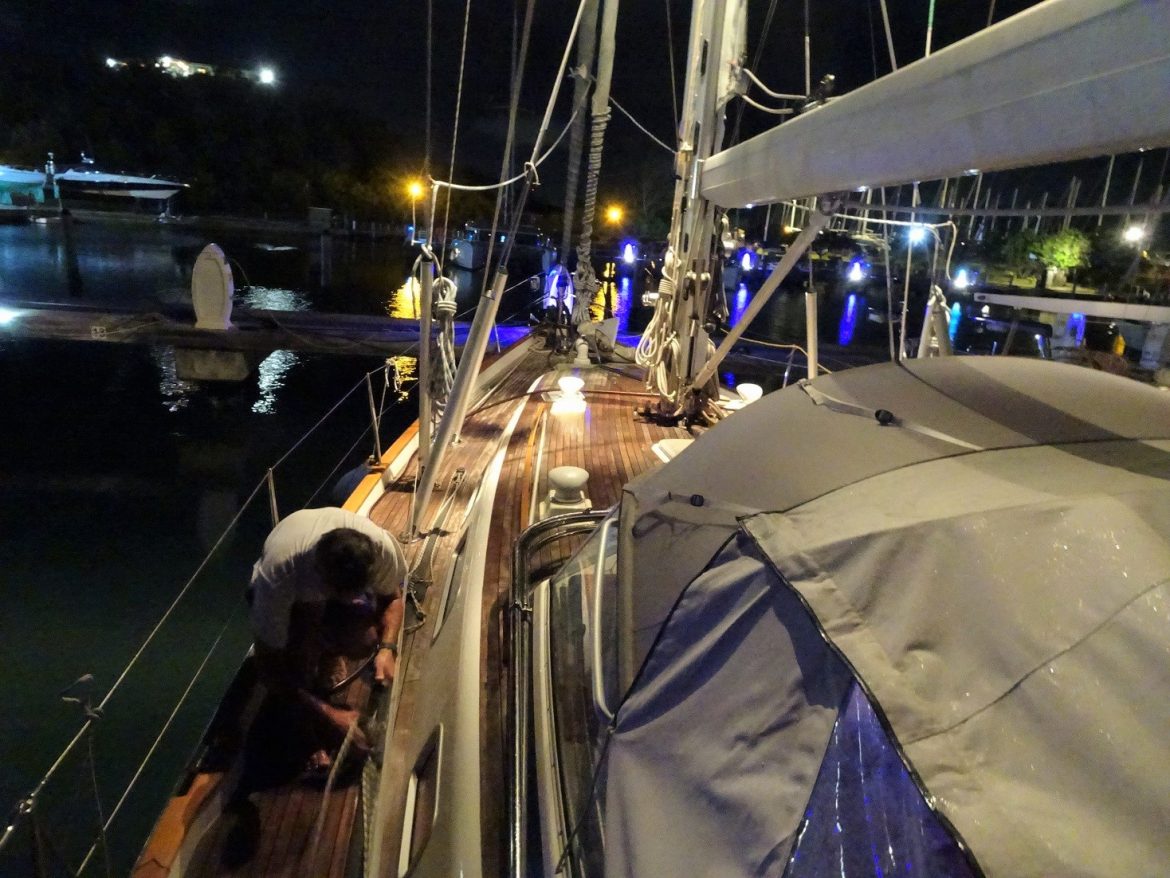 Late evening, Glen washes all the salt off the decks