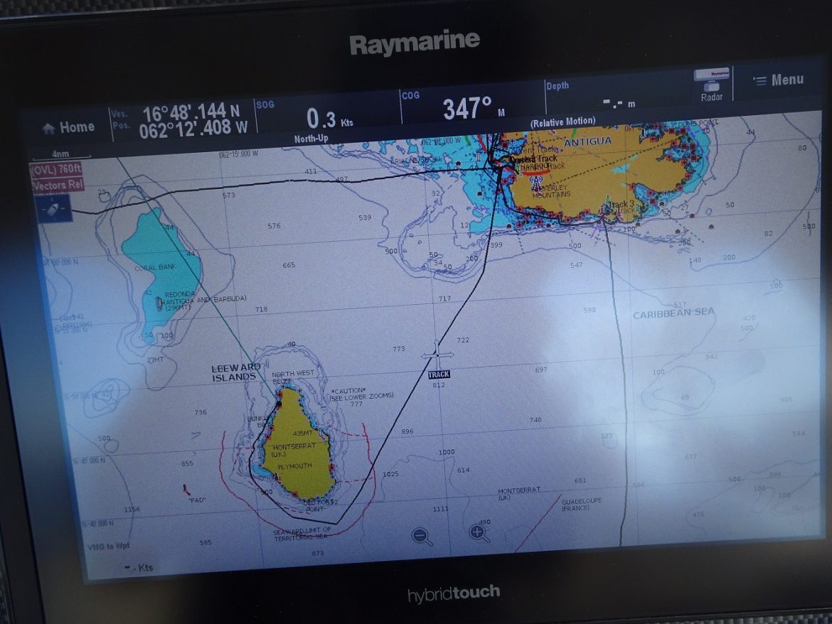 Our track, sailing from Antigua to Montserrat