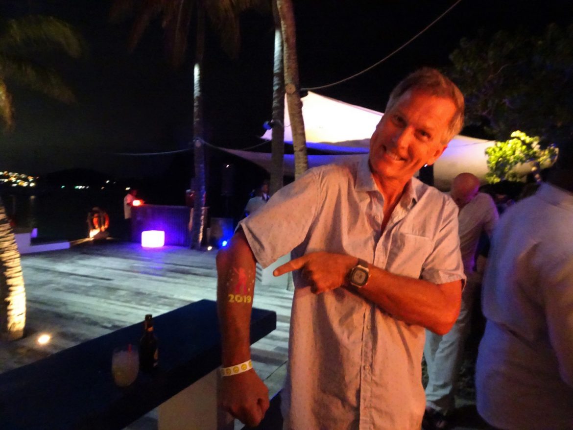 DSC01926x Showing off the glow in the dark tattoo -New Year's Eve at Salt Plage