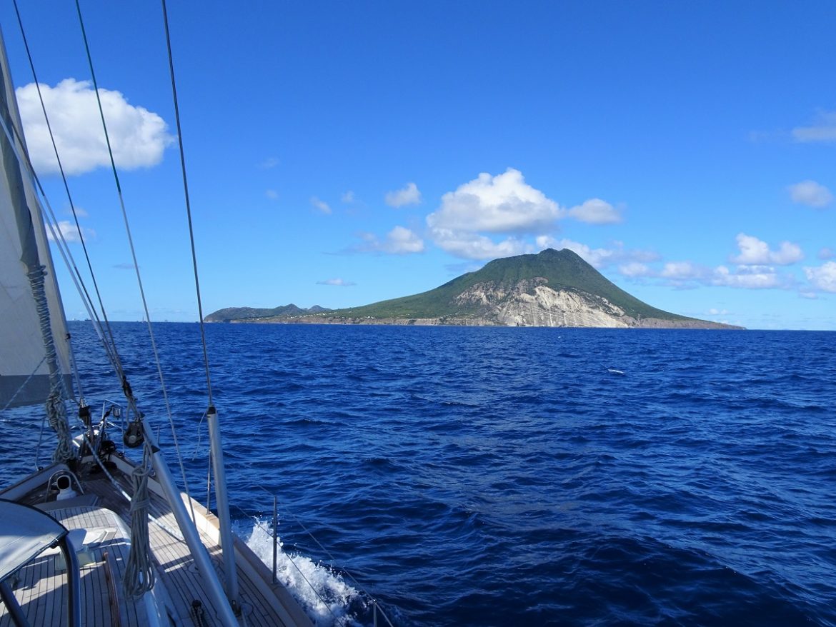 Approaching St. Eustatius, the White Wall on the south shore