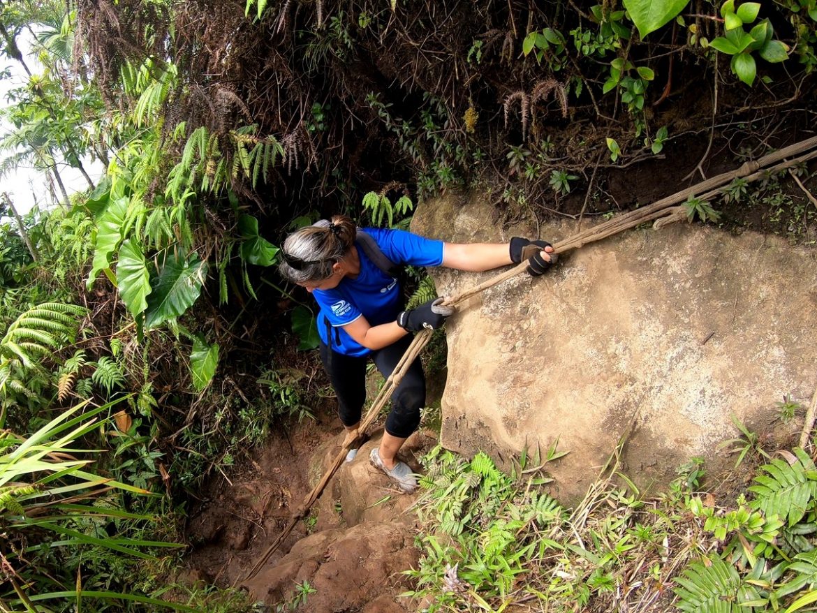 Climb Nevis volcano - descending on ropes