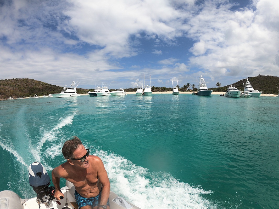 dozens of powerboats in Tortuga Bay, Culebrita SVI dozens of powerboats in Tortuga Bay, Culebrita SVI