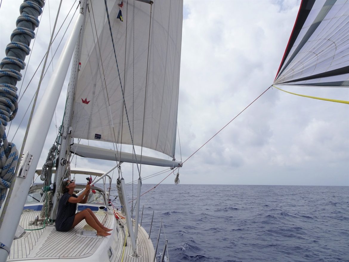 Oana takes videos of the Parasailor. s/v Cloudy Bay on passage from TCI to USA Oana takes videos of the Parasailor. s/v Cloudy Bay on passage from TCI to USA