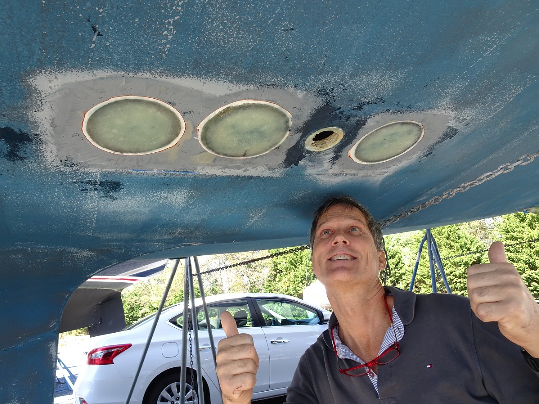 Happy with the glassfibering result - s/v Cloudy Bay