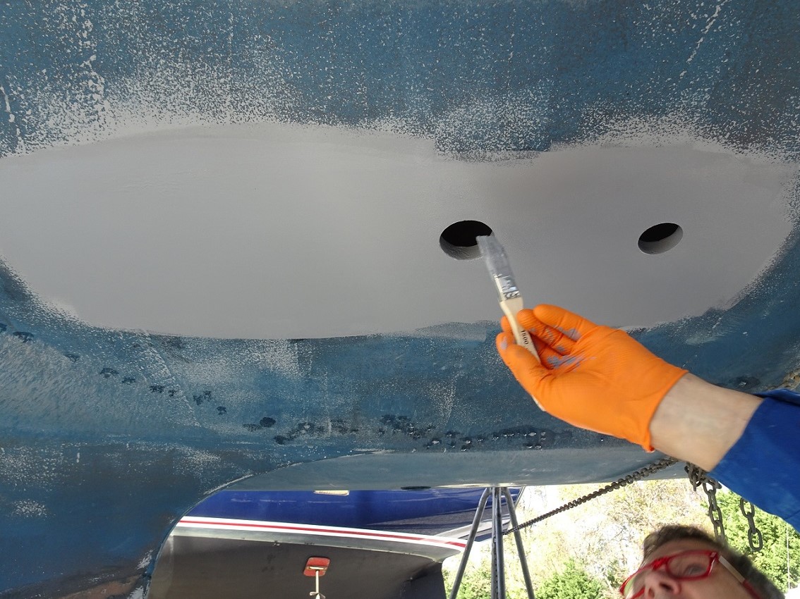 InterProtect coating on the newly fiber-glassed holes- s/v Cloudy Bay InterProtect coating on the newly fiber-glassed holes- s/v Cloudy Bay
