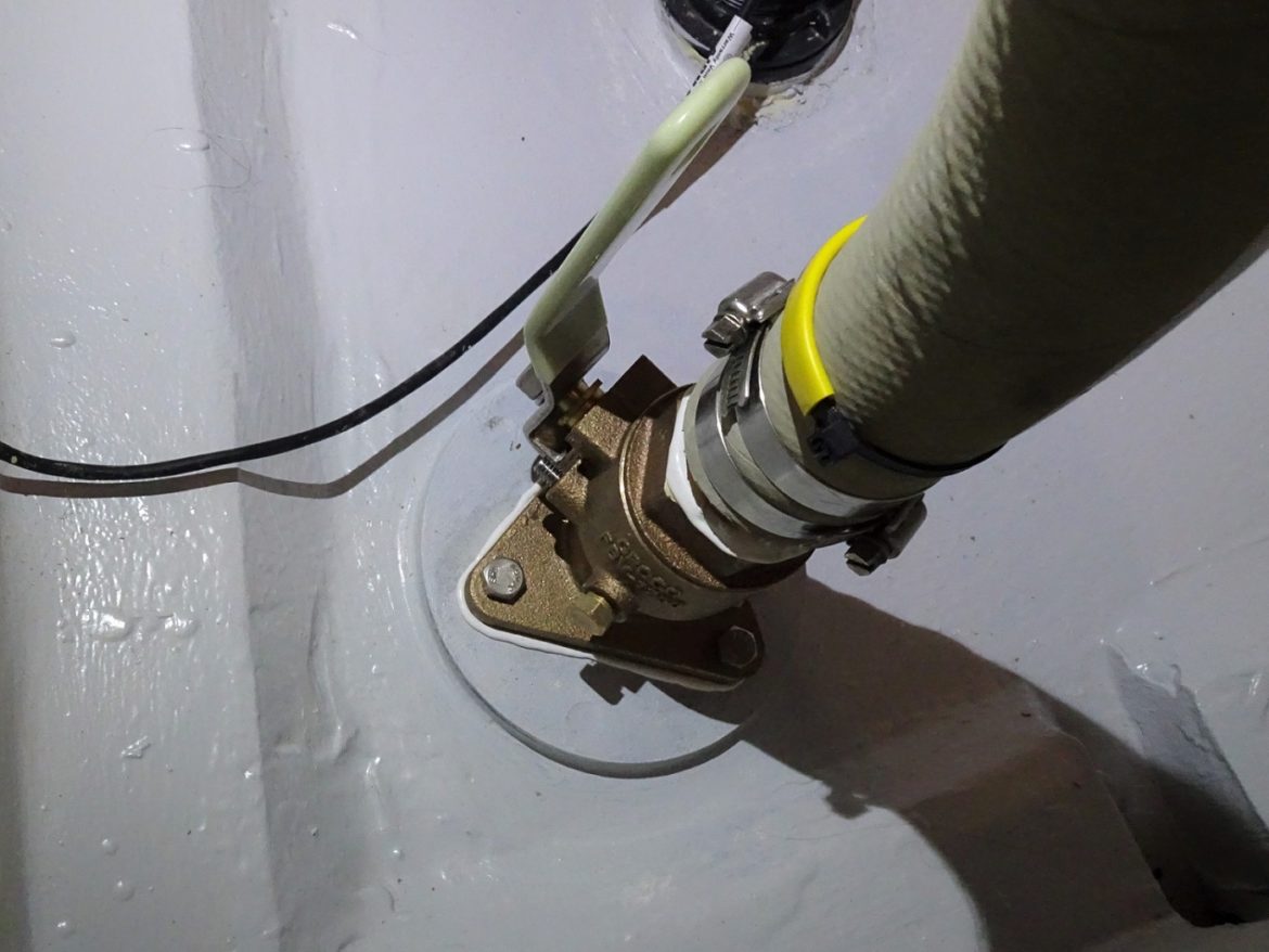 Bow toilet intake sea-cock installed - s/v Cloudy Bay