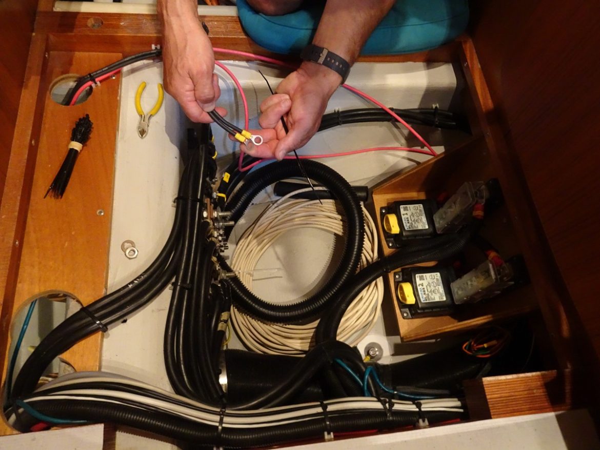 Wiring to the batteries for the solar panels