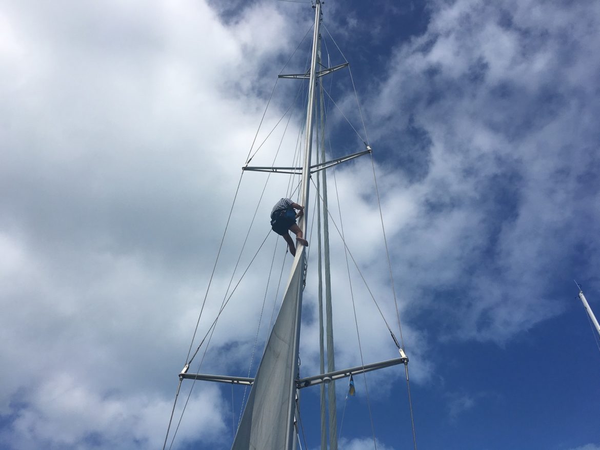 Stitching the mainsail Stitching the mainsail