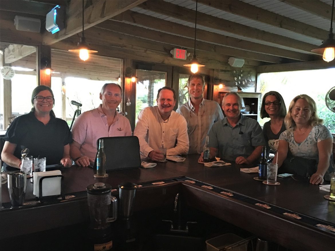 With friends, at MacDuff's Bar, Norman's Cay Bahamas