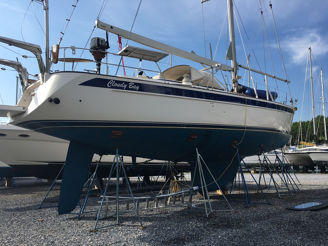 sv Cloudy Bay hauled-out for the summer sv Cloudy Bay hauled-out for the summer