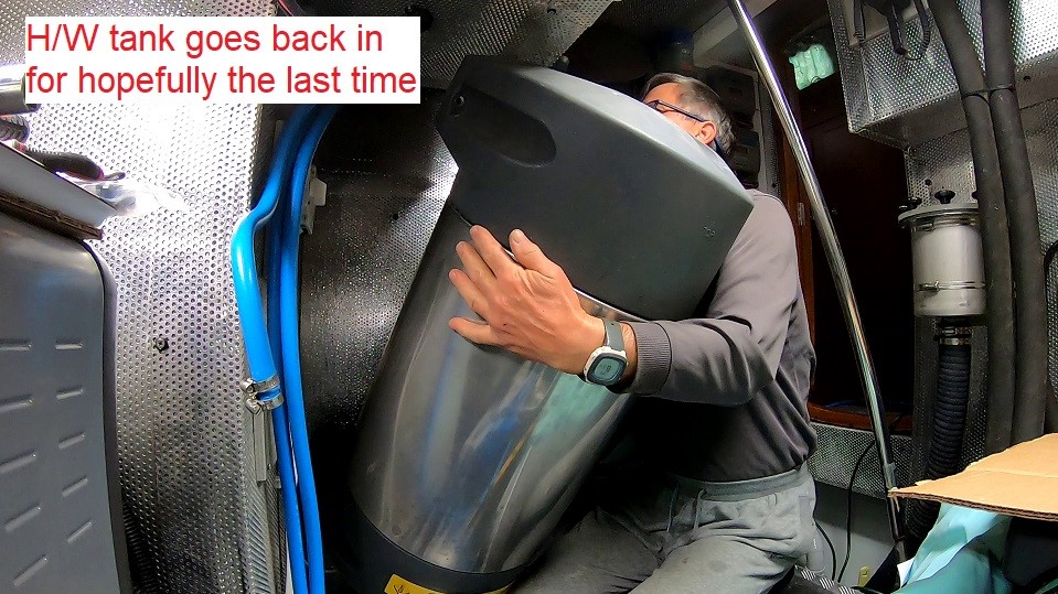 hot water tank goes back in hot water tank goes back in