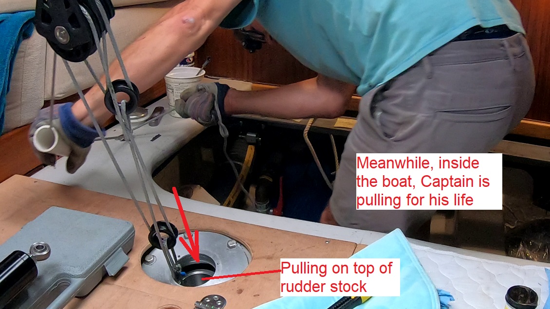 Captain putting the rudder from inside Captain putting the rudder from inside