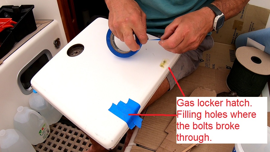 gas locker hatch: epoxy the cracks in the gelcoat gas locker hatch: epoxy the cracks in the gelcoat